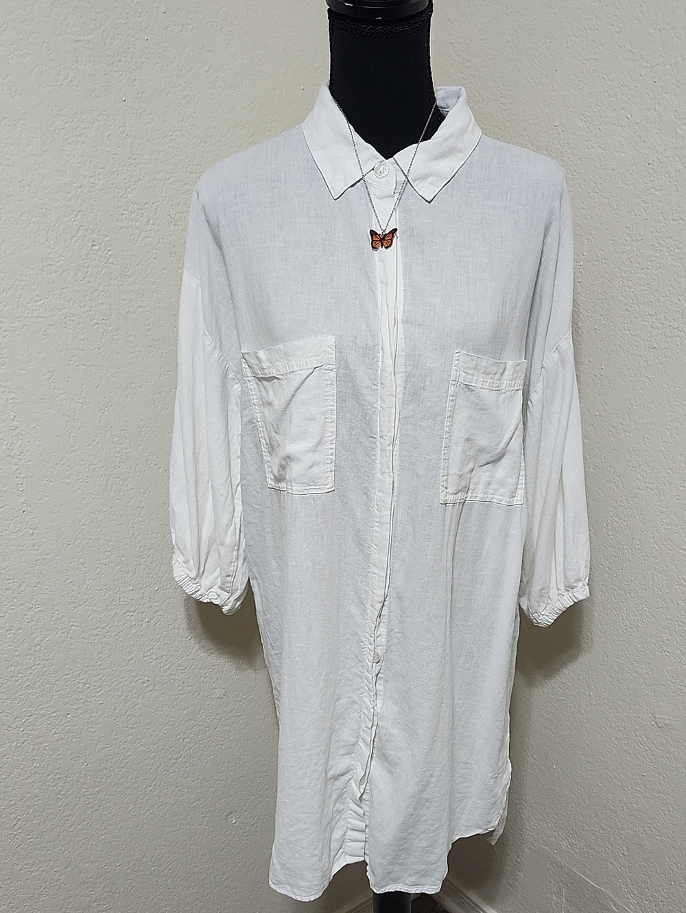 Young, Fabulous & Broke "Sand Dollar" Linen Blend Shirt Dress Sz S Lagenlook